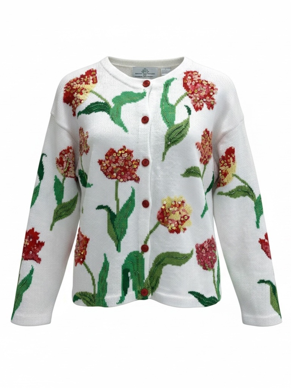 Design Options by Philip Jane Gordon White Floral Sequins Beaded Cardigan Large